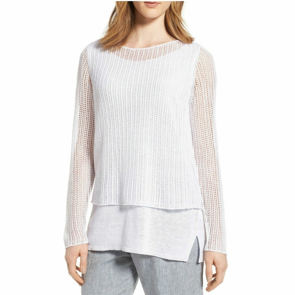 Eileen Fisher White Linen Mesh Sweater